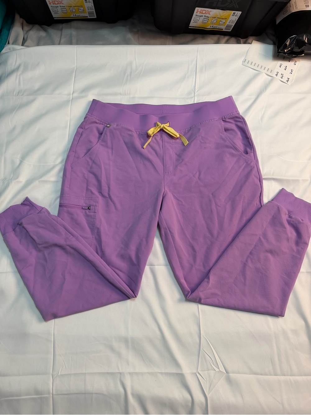 Figs Lavender Jogger Pants with Yellow Drawstring